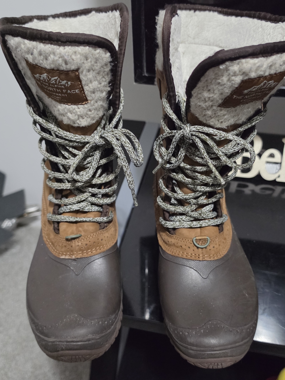 Lucky Brand Brown and Tan Waterproof Lace-Up Winter Boots with Shearling Collar